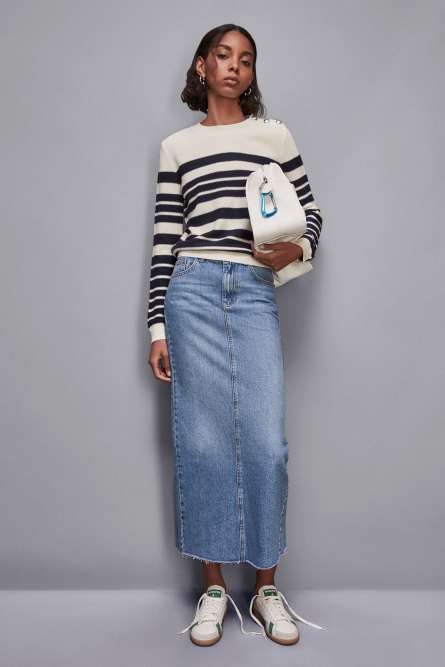 Sweater with buttons detail, White, Blue, Patrizia Pepe