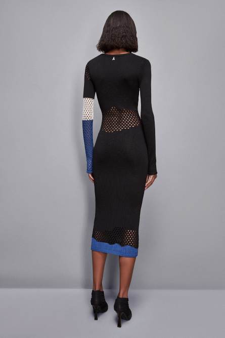 Midi dress with perforated details, Black, Blue, Patrizia Pepe