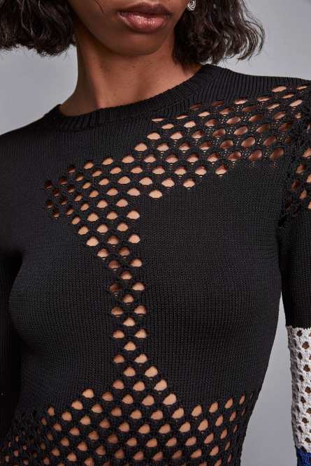 Midi dress with perforated details, Black, Blue, Patrizia Pepe
