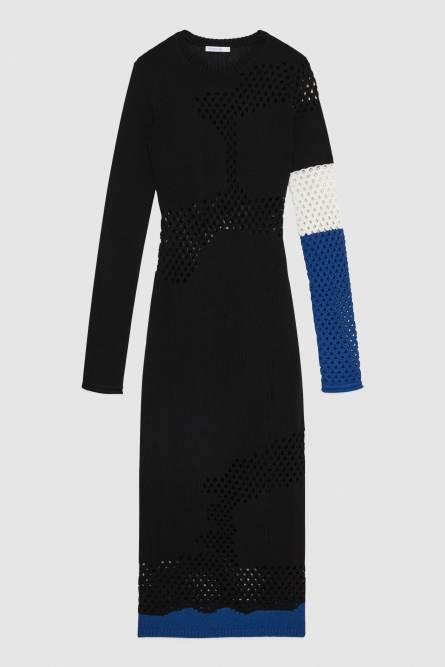 Midi dress with perforated details, Black, Blue, Patrizia Pepe