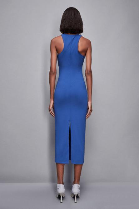 Midi dress with piercing details, Blue, Patrizia Pepe