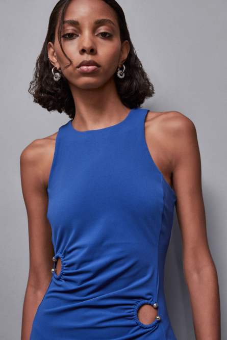 Midi dress with piercing details, Blue, Patrizia Pepe