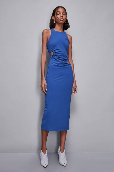 Midi dress with piercing details, Blue, Patrizia Pepe