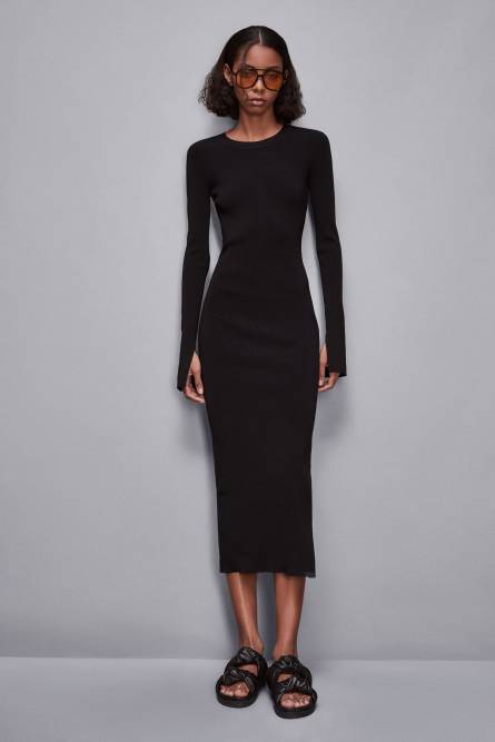 Knitted dress with slit, Black, Patrizia Pepe