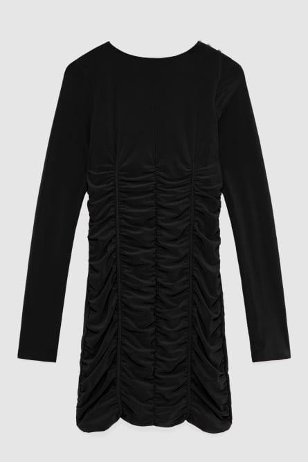 Tulle mini dress with draping, Black, Patrizia Pepe