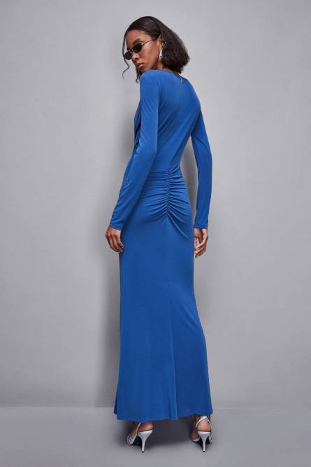 Robe longue col en goutte, Bleu, Patrizia Pepe