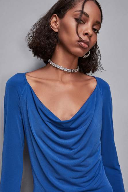 Robe longue col en goutte, Bleu, Patrizia Pepe