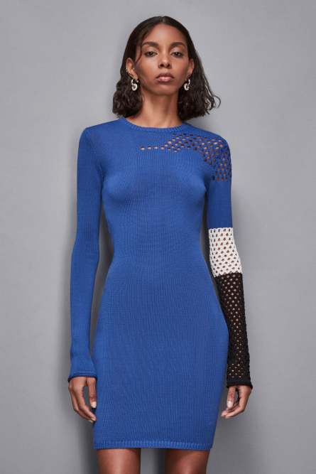 Mini dress with perforated details, Blue, Black, White, Patrizia Pepe