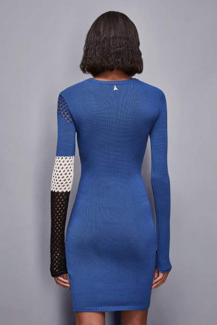 Mini dress with perforated details, Blue, Black, White, Patrizia Pepe
