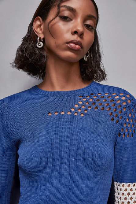 Mini dress with perforated details, Blue, Black, White, Patrizia Pepe