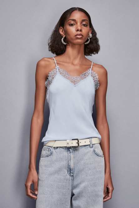 Essential top with straps and lace, Light Blue, Patrizia Pepe