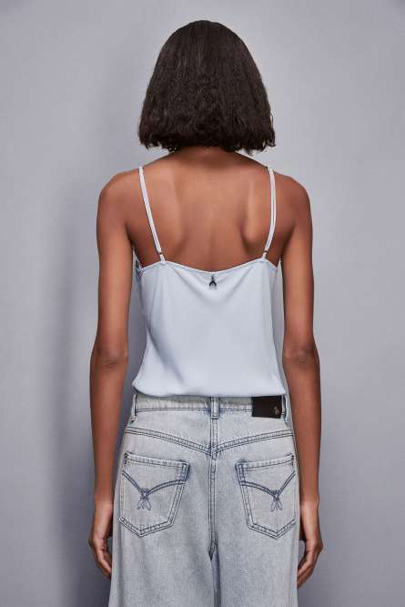 Essential top with straps and lace, Light Blue, Patrizia Pepe