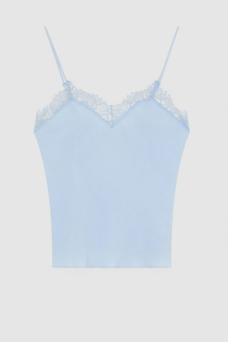 Essential top with straps and lace, Light Blue, Patrizia Pepe