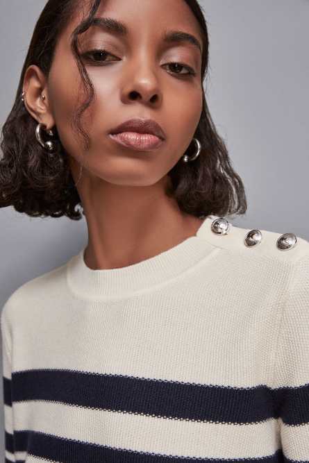 Sweater with buttons detail, White, Blue, Patrizia Pepe