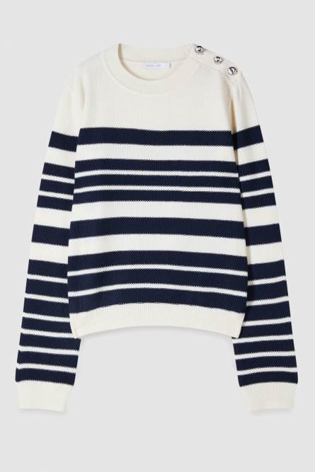 Sweater with buttons detail, White, Blue, Patrizia Pepe