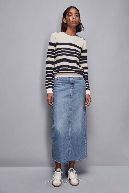 Sweater with buttons detail, White, Blue, Patrizia Pepe
