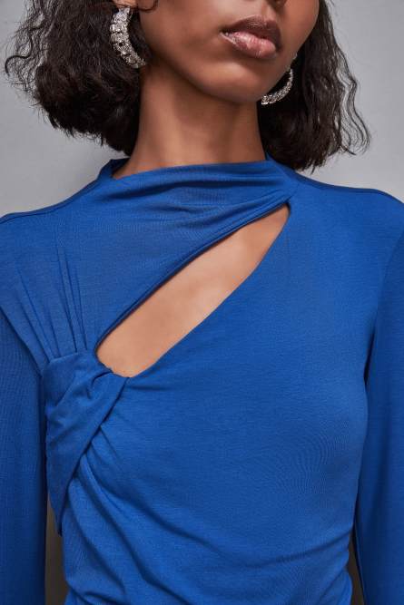 Maglia cut-out con drappeggio, Blu, Patrizia Pepe