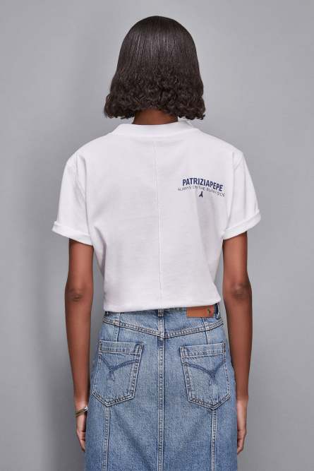 Cotton T-shirt with slogan, White, Patrizia Pepe