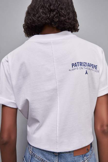Cotton T-shirt with slogan, White, Patrizia Pepe