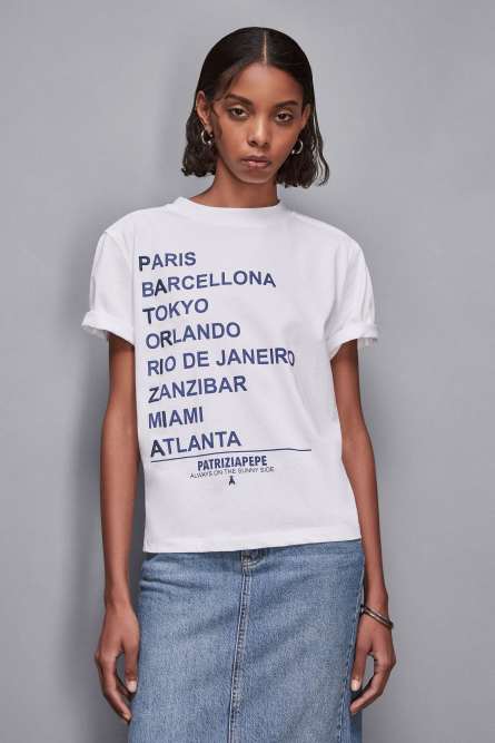 Cotton T-shirt with slogan, White, Patrizia Pepe