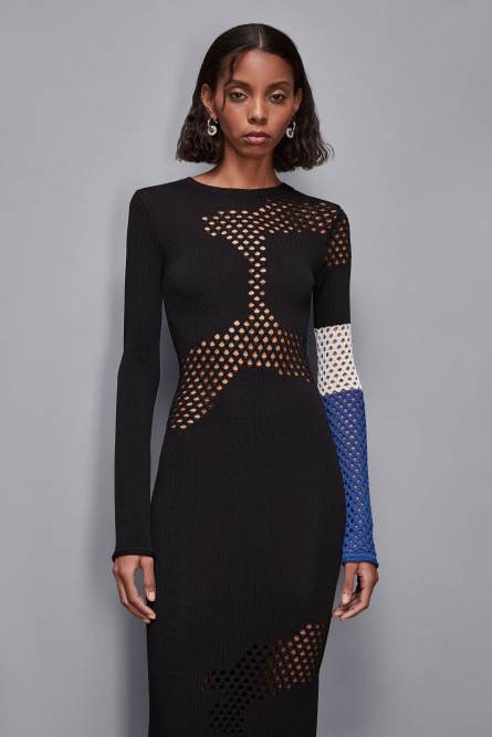 Midi dress with perforated details, Black, Blue, Patrizia Pepe