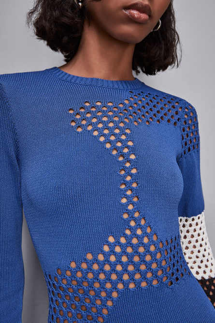 Midi dress with perforated details, Blue, Black, White, Patrizia Pepe