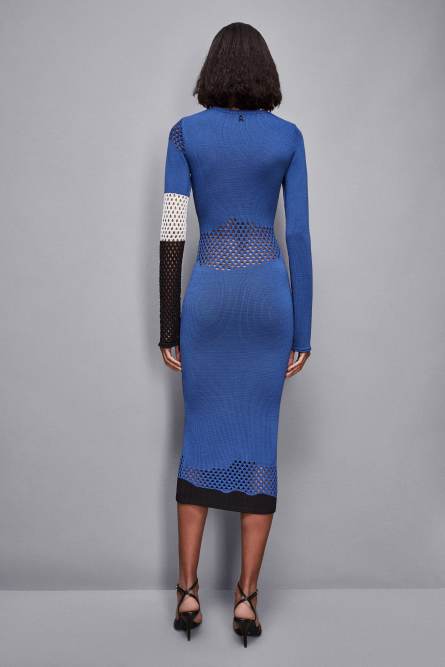 Midi dress with perforated details, Blue, Black, White, Patrizia Pepe