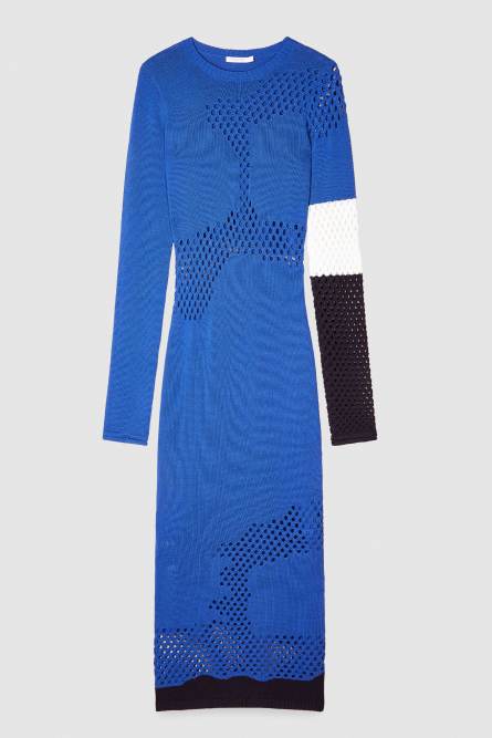 Midi dress with perforated details, Blue, Black, White, Patrizia Pepe
