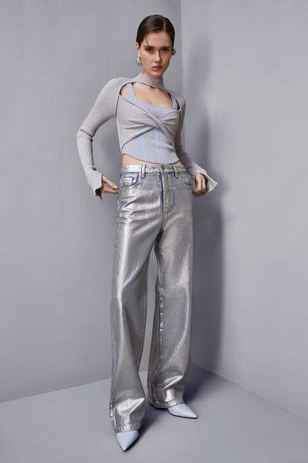 Laminated denim pants, Silver, Patrizia Pepe