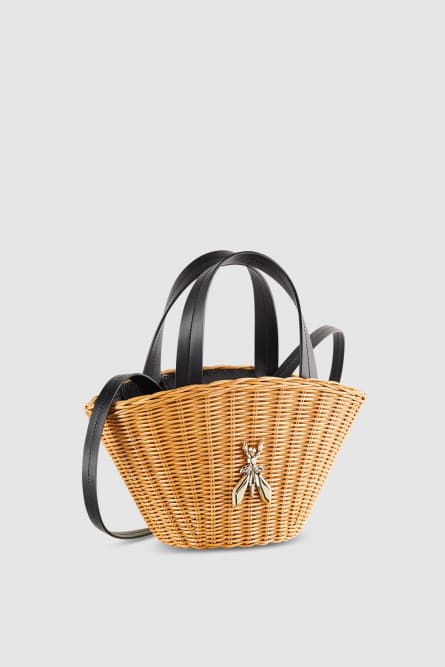 Small Minimal City Bag in wicker, Beige, Patrizia Pepe