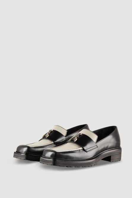 Patterned leather loafers, Black, White, Patrizia Pepe