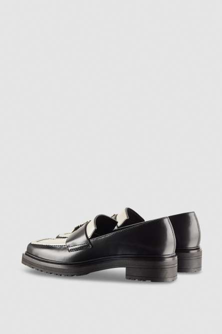 Patterned leather loafers, Black, White, Patrizia Pepe