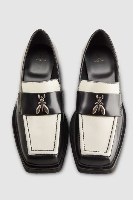 Patterned leather loafers, Black, White, Patrizia Pepe