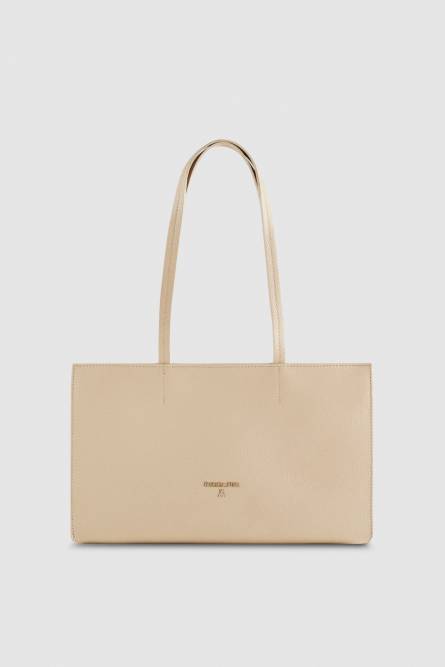 Bolso de piel con cremallera, Beige