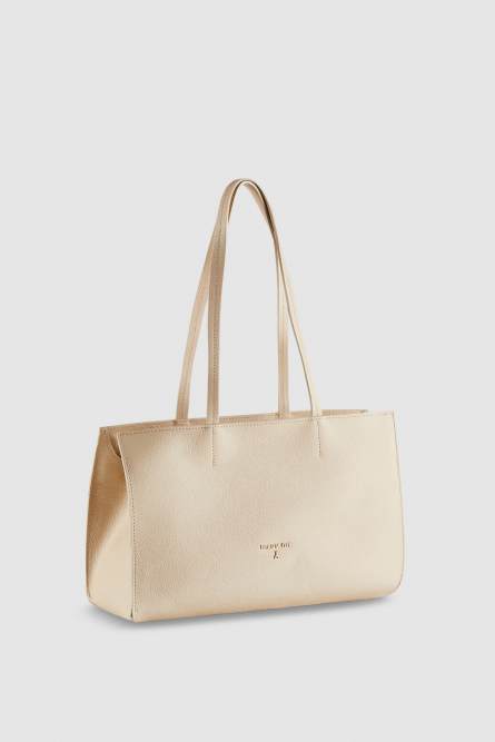 Bolso de piel con cremallera, Beige