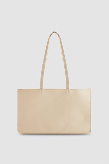 Bolso de piel con cremallera, Beige