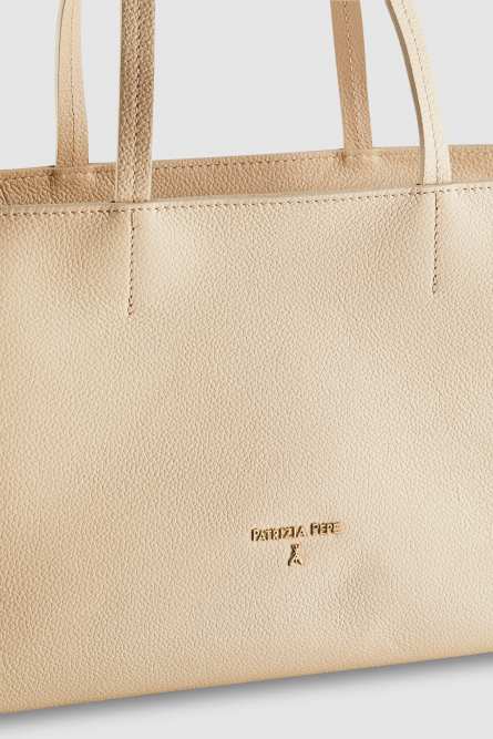Bolso de piel con cremallera, Beige