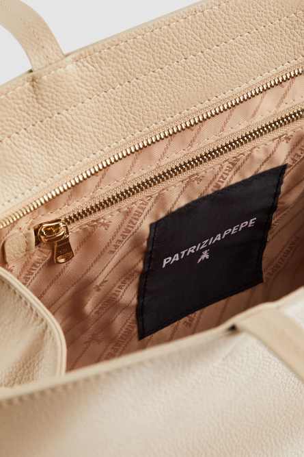 Bolso de piel con cremallera, Beige