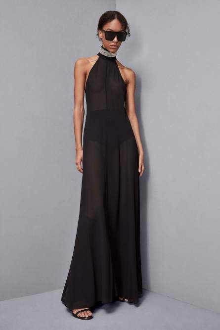 Long turtleneck georgette dress, Black, Patrizia Pepe