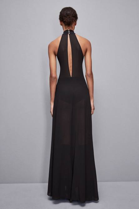 Long turtleneck georgette dress, Black, Patrizia Pepe