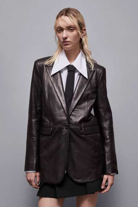 Leather jacket with lapels, Black, Patrizia Pepe