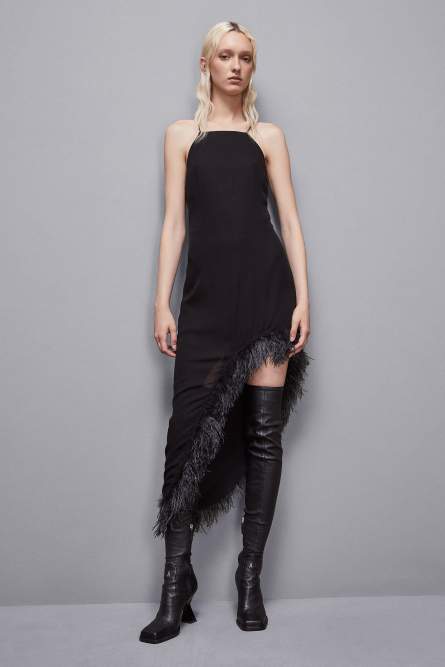 Chiffon feather dress, Black, Patrizia Pepe