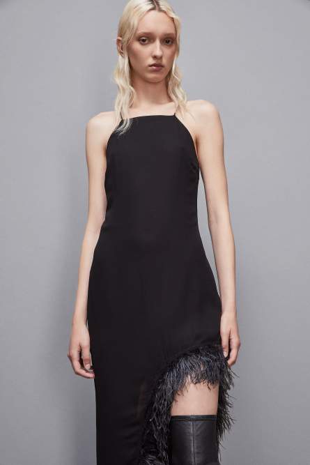 Chiffon feather dress, Black, Patrizia Pepe