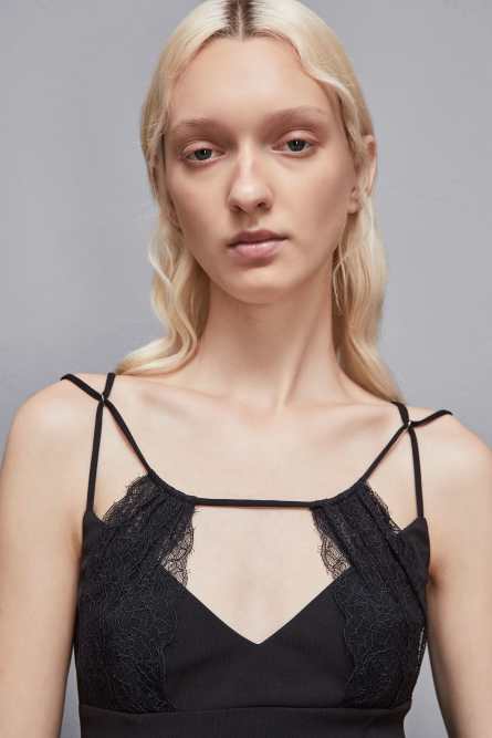 Mini sheath dress with lace inserts, Black, Patrizia Pepe