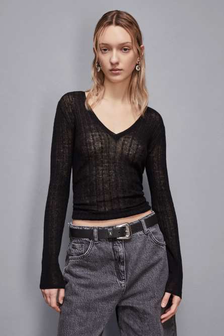 Super light V neck sweater, Black, Patrizia Pepe