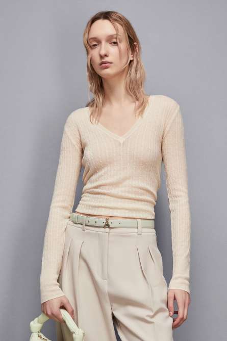 Super light V neck sweater, Beige, Patrizia Pepe