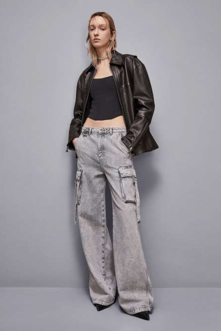 Pantalón cargo denim, Gris