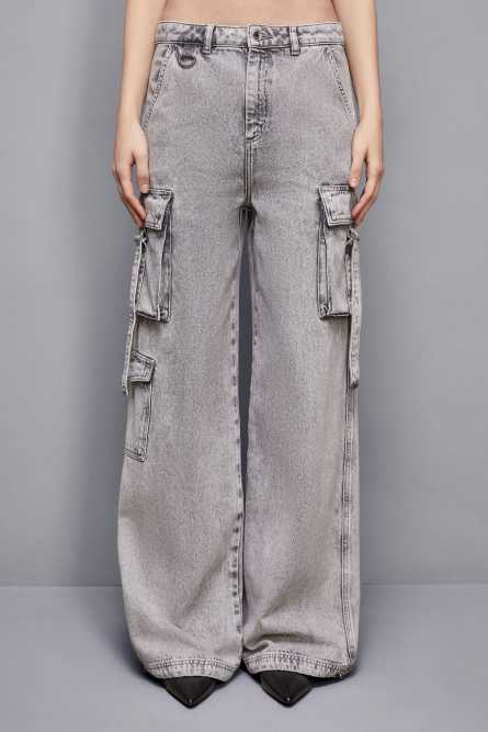 Pantalón cargo denim, Gris
