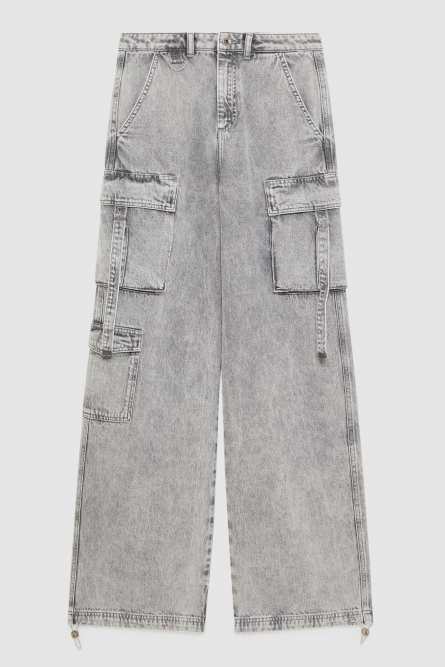 Pantalón cargo denim, Gris