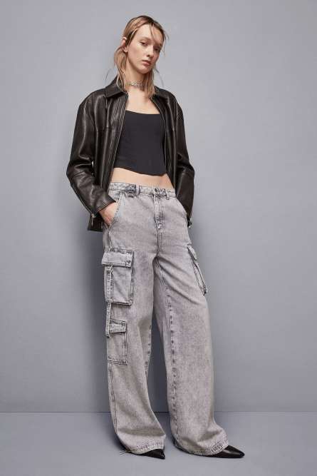 Pantalón cargo denim, Gris
